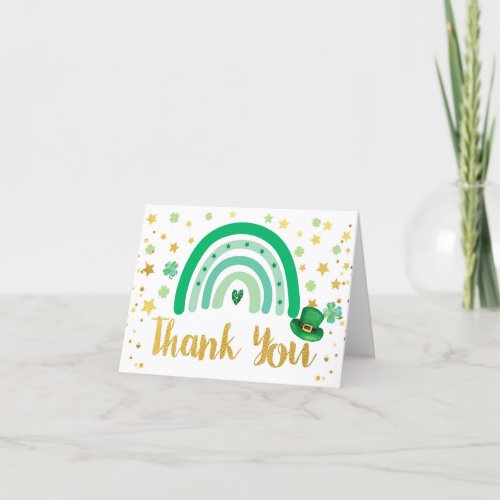 St Patricks Day Rainbow Green  Gold Thank You Card