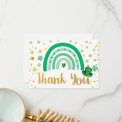 St Patricks Day Rainbow Green Gold White Thank You Card