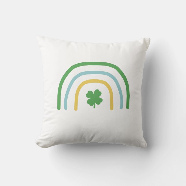 St Patricks Day Rainbow Irish Shamrock Pillow (Front)