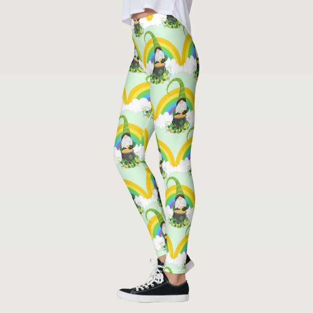 St Patricks Day Rainbow Leprechaun Lucky Charms Leggings (Left)