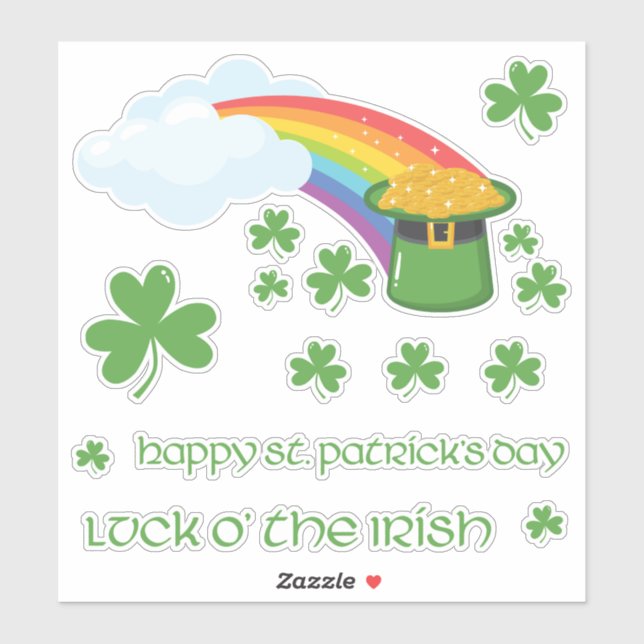 St. Patrick's Day Rainbow with Gold and Shamrocks  Sticker (Sheet)