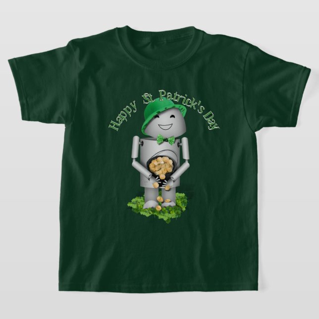 St Patrick's Day Robo-x9 With Pot of Gold T-Shirt (Laydown)