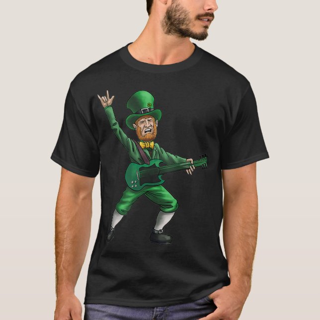 St Patricks Day Rock and Roll Leprechaun Guitar T-Shirt (Front)