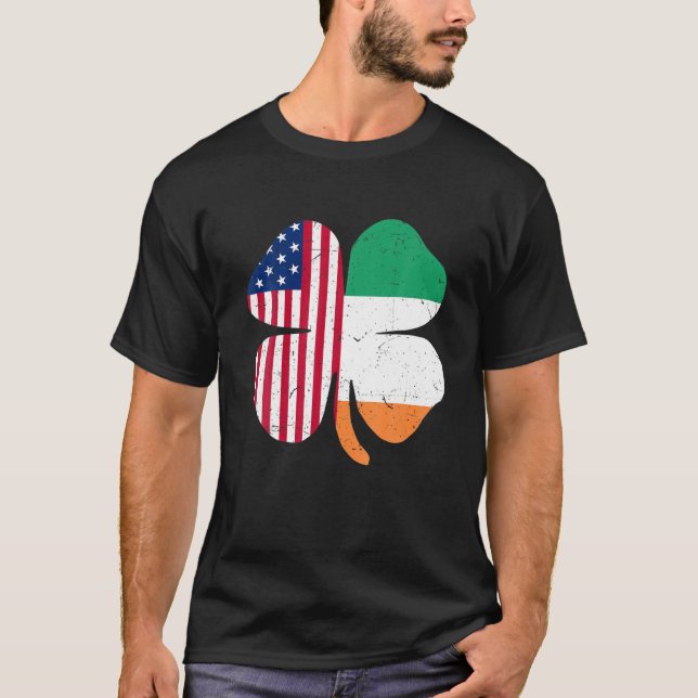 St Patricks Day S Funny Irish American Flag Shamro T-Shirt (Front)