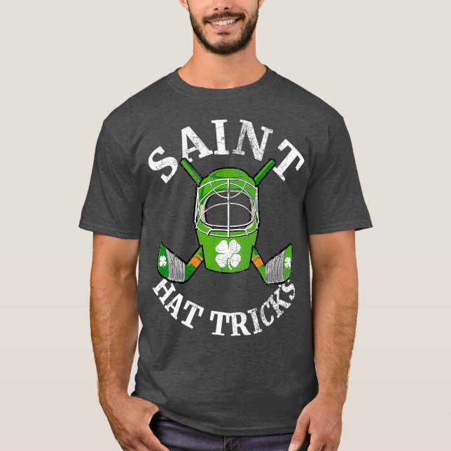 St Patricks Day Saint Hat Tricks Hockey Shamrock T-Shirt (Front)