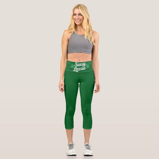 St Patricks Day Sassy Lassie Funny Irish  Capri Leggings (Front)