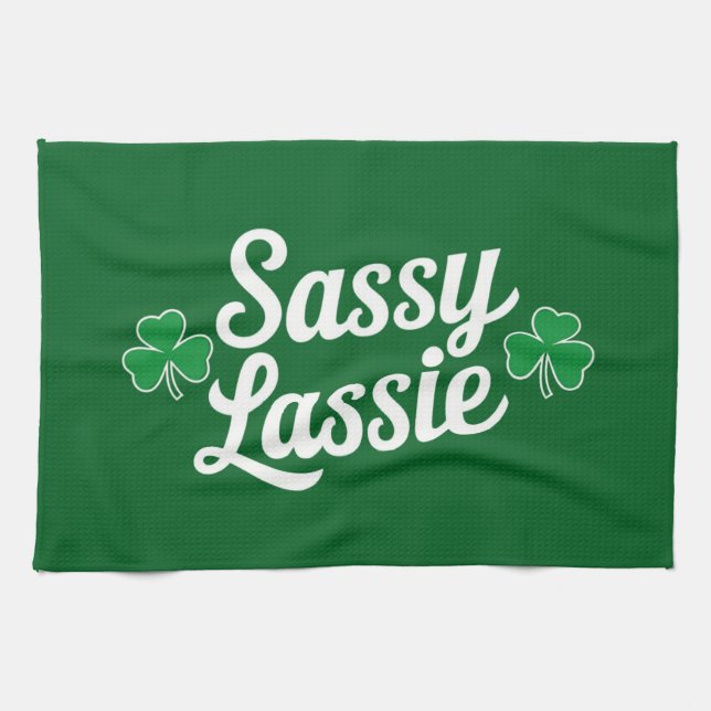 St Patricks Day Sassy Lassie Funny Irish  Kitchen Towel (Horizontal)