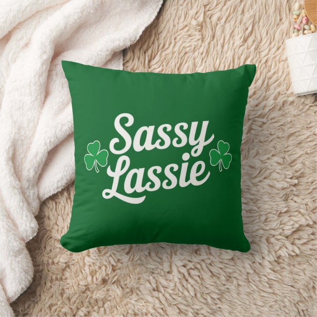 St Patricks Day Sassy Lassie Funny Irish  Throw Pillow (Blanket)