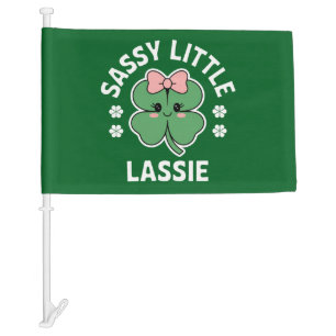 St Patricks Day Sassy Little Lassie Kids Girl Car Flag