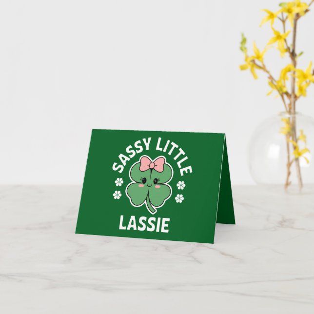 St Patricks Day Sassy Little Lassie Kids Girl Card (Yellow Flower)