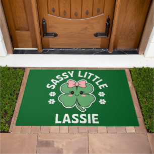 St Patricks Day Sassy Little Lassie Kids Girl Doormat