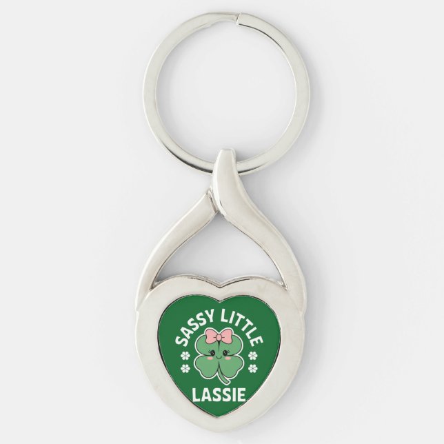 St Patricks Day Sassy Little Lassie Kids Girl Keychain (Front)