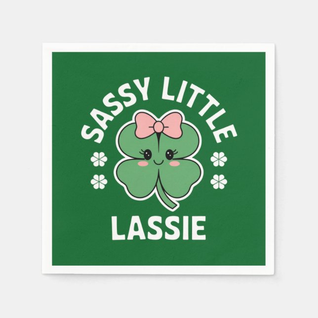 St Patricks Day Sassy Little Lassie Kids Girl Napkins (Front)