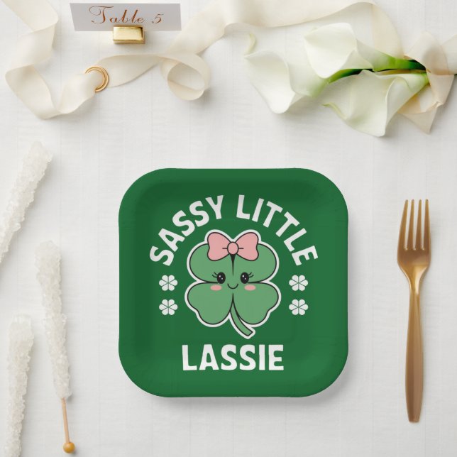 St Patricks Day Sassy Little Lassie Kids Girl Paper Plates (Wedding)