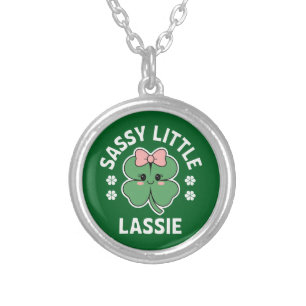St Patricks Day Sassy Little Lassie Kids Girl Silver Plated Necklace