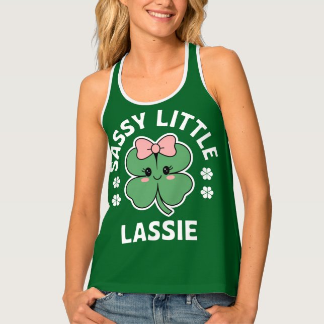 St Patricks Day Sassy Little Lassie Kids Girl Tank Top (Front)