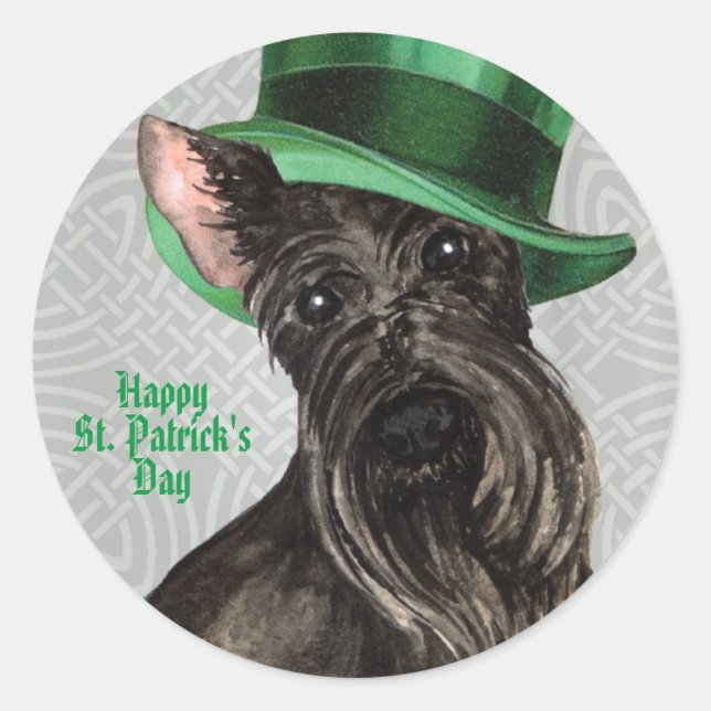 St. Patrick's Day Scottish Terrier Classic Round S Classic Round Sticker (Front)