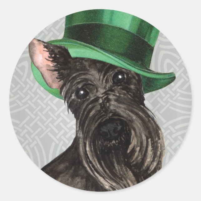 St. Patrick's Day Scottish Terrier Classic Round Sticker (Front)