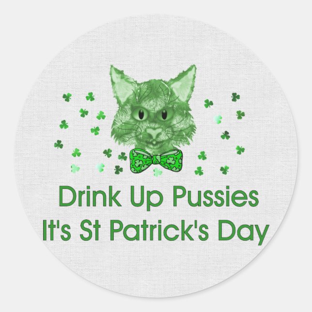 St Patrick's Day Scrapper Cat Classic Round Sticker (Front)