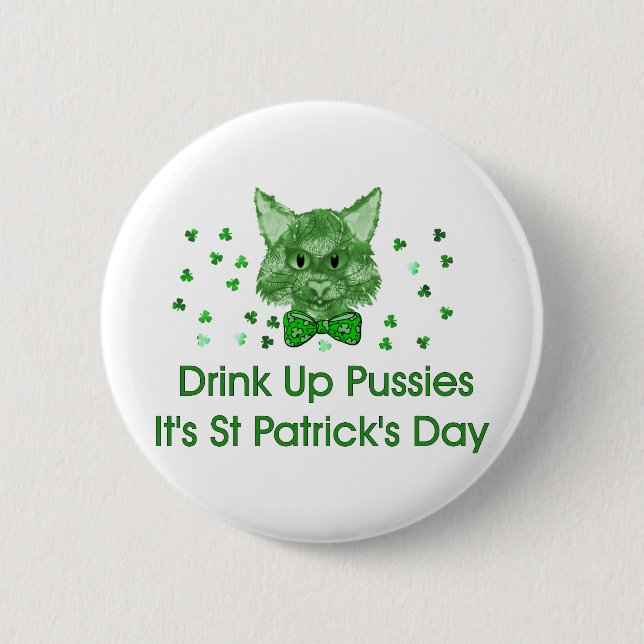 St Patrick's Day Scrapper Cat Pinback Button (Front)