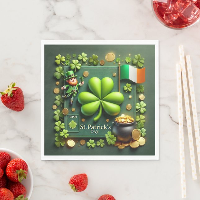 St. Patrick's Day Shamrock and Leprechaun Napkins (Insitu)