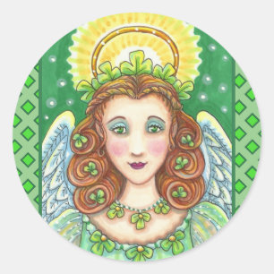 ST. PATRICK'S DAY SHAMROCK ANGEL, IRISH BLESSINGS CLASSIC ROUND STICKER