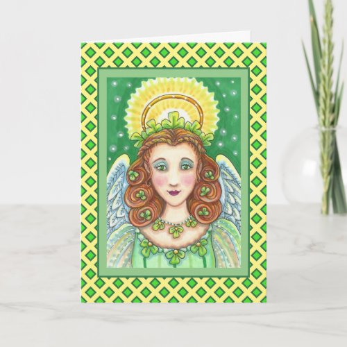ST. PATRICK'S DAY SHAMROCK ANGEL, IRISH BLESSINGS HOLIDAY CARD