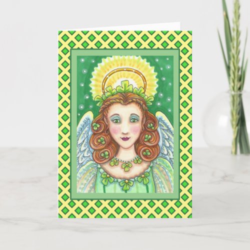ST PATRICKS DAY SHAMROCK ANGEL IRISH BLESSINGS HOLIDAY CARD