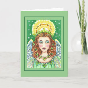 ST. PATRICK'S DAY SHAMROCK ANGEL, IRISH BLESSINGS HOLIDAY CARD