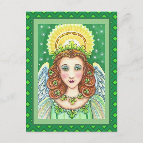 ST. PATRICK'S DAY SHAMROCK ANGEL, IRISH BLESSINGS HOLIDAY POSTCARD
