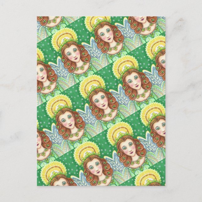 ST. PATRICK'S DAY SHAMROCK ANGEL, IRISH BLESSINGS HOLIDAY POSTCARD (Front)