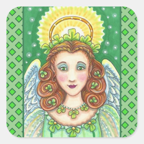 ST PATRICKS DAY SHAMROCK ANGEL IRISH BLESSINGS SQUARE STICKER