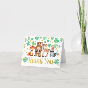 St Patrick's Day Shamrock Animals Baby Shower Letterpress Thank You Card