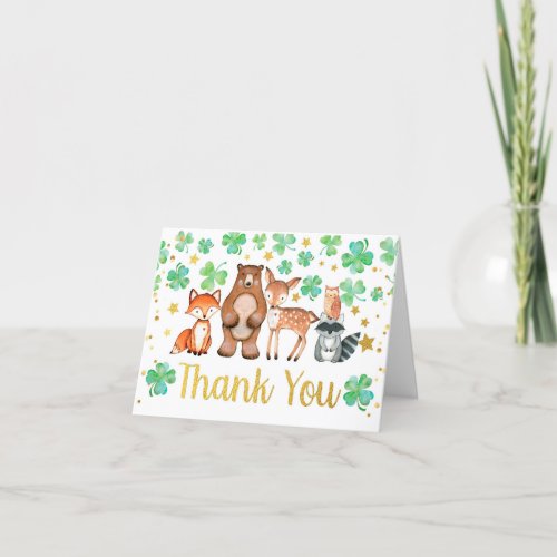 St Patricks Day Shamrock Animals Baby Shower Thank You Card