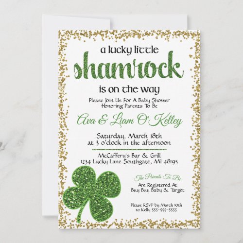 St Patricks Day Shamrock Baby Shower Invitation