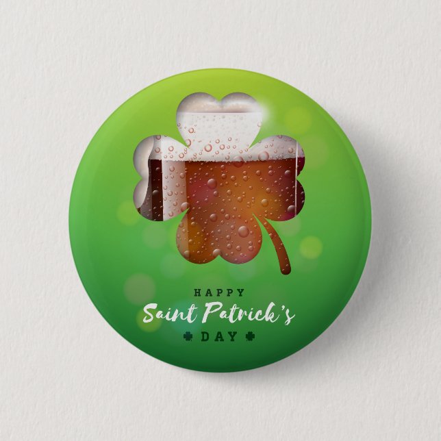 St. Patrick's Day Shamrock Beer Button (Front)