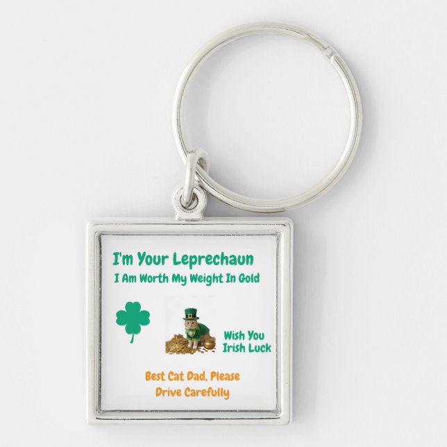 St Patrick's Day Shamrock Best Cat Dad Humor Keychain (Front)