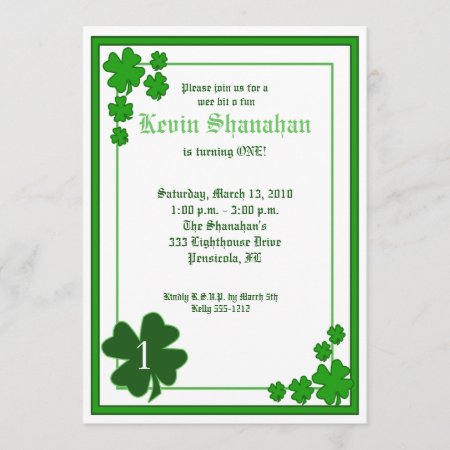 St. Patrick's Day Shamrock Birthday Invitation 5x7