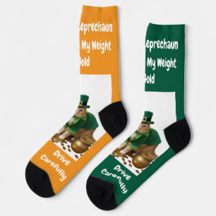 St Patrick's Day Shamrock Cat Humor Socks