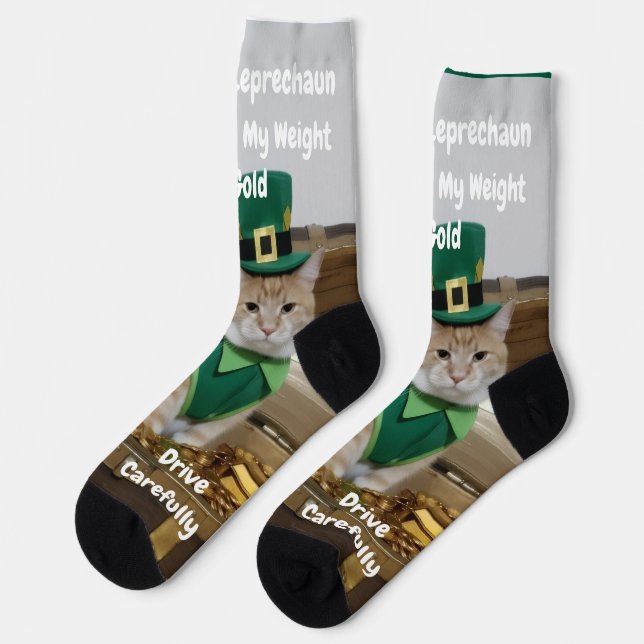 St Patrick's Day Shamrock Cat Humor Socks (Left)
