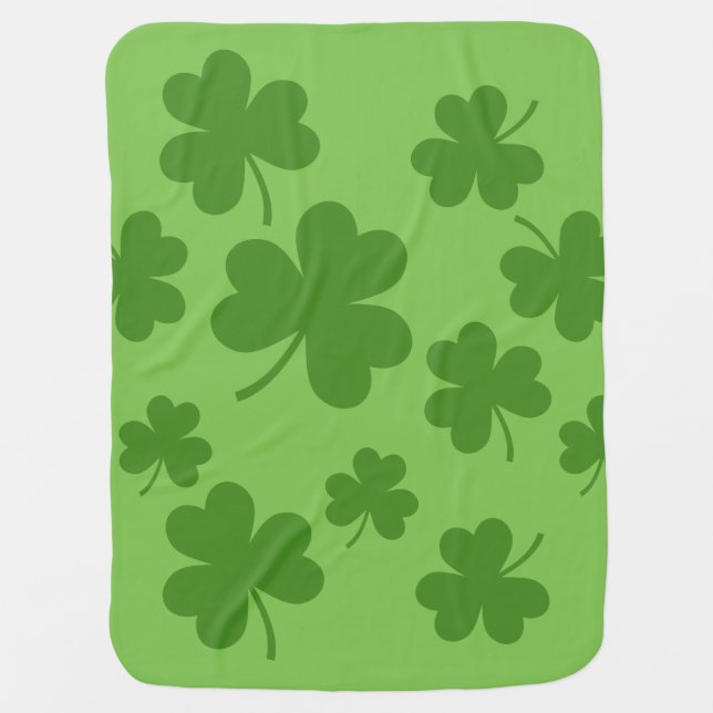 St Patrick's Day Shamrock Clover Pattern Baby Blanket (Front)
