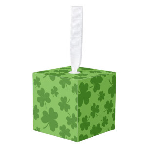 St Patrick's Day Shamrock Clover Pattern Cube Ornament