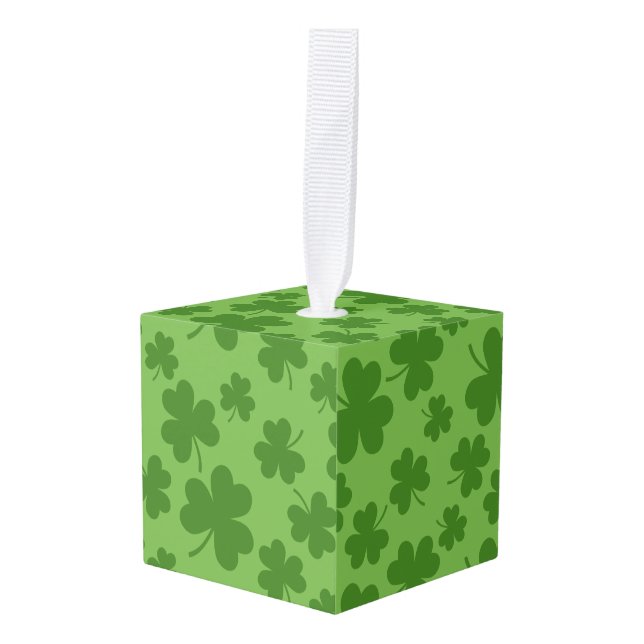 St Patrick's Day Shamrock Clover Pattern Cube Ornament (Front Angled)
