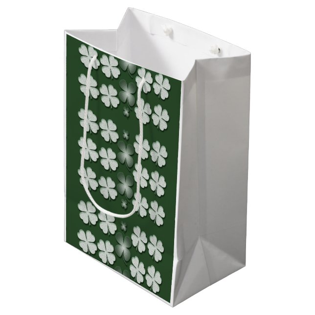 St Patricks Day shamrock clover pattern Medium Gift Bag (Front Angled)
