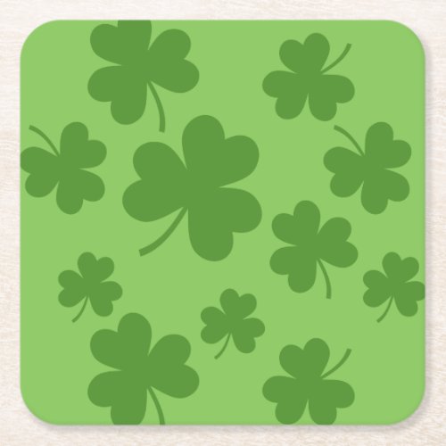 St Patricks Day Shamrock Clover Pattern Square Paper Coaster