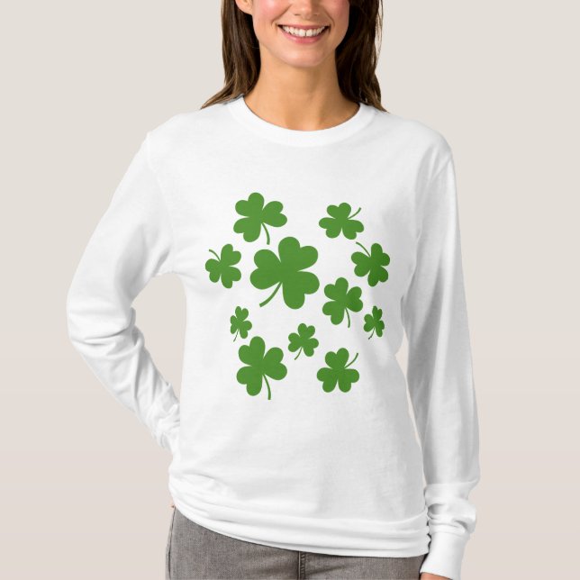 St Patrick's Day Shamrock Clover Pattern T-Shirt (Front)