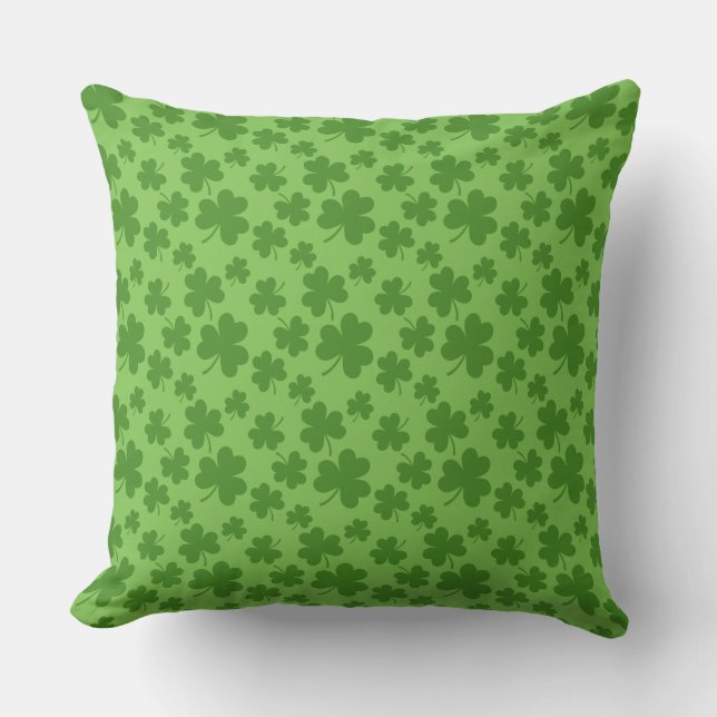 St Patrick's Day Shamrock Clover Pattern Throw Pillow (Front)