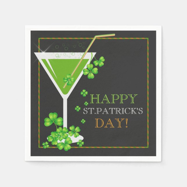 St. Patricks Day Shamrock Cocktail Paper Napkins (Front)