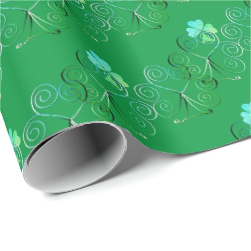St Patricks Day Shamrock Curly Green Wrapping Paper