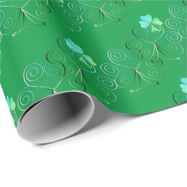St. Patrick's Day Shamrock Curly Green Wrapping Paper (Roll Corner)